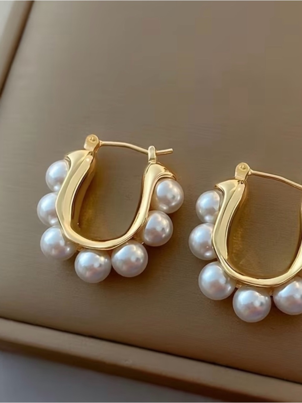 Gold Faux Pearl Cluster Hoop Earrings - Women